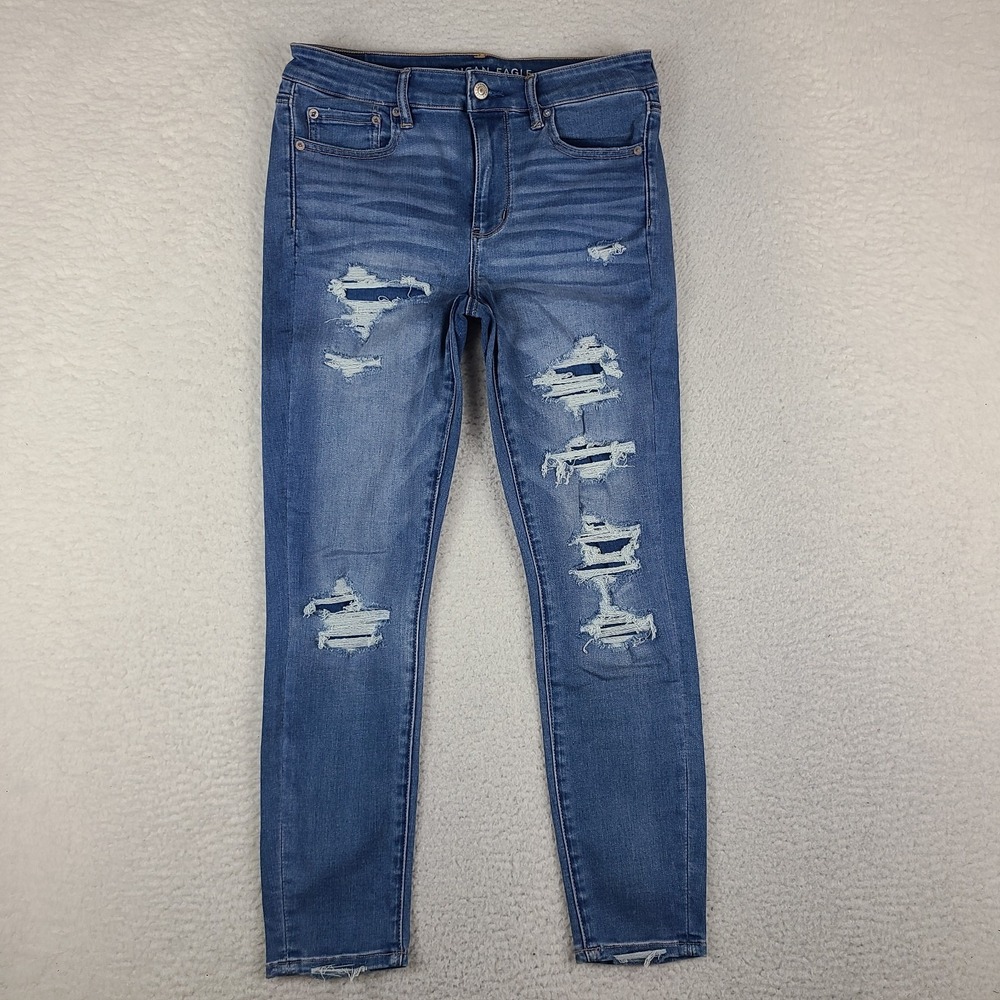 American Eagle Jeans Womens 8 Short Hi Rise Jegging Next Level Stretch Distress